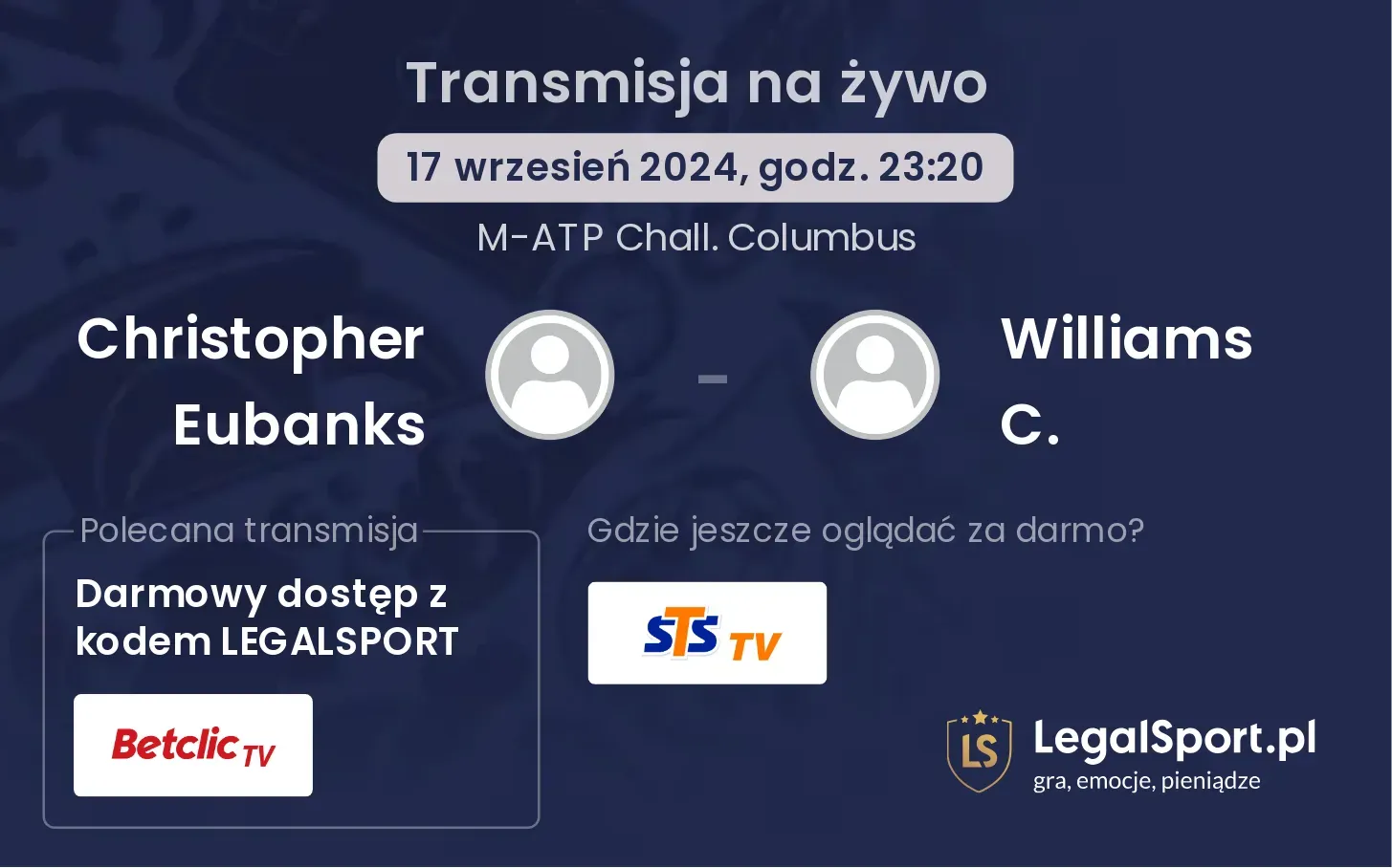 Christopher Eubanks - Williams C. transmisja na żywo