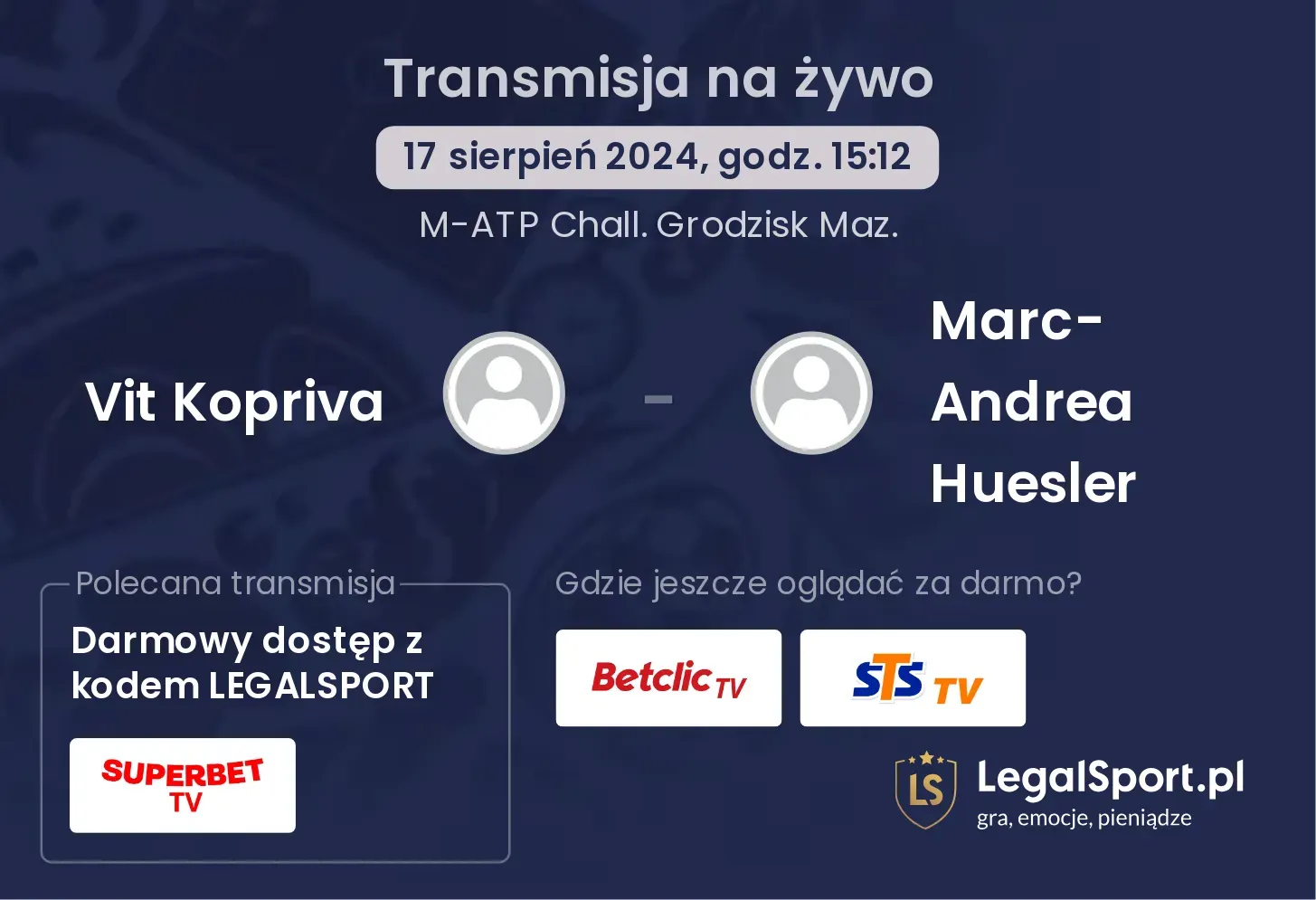 Vit Kopriva - Marc-Andrea Huesler transmisja na żywo