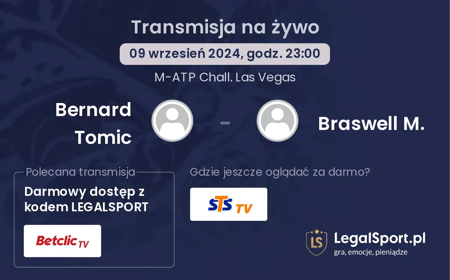 Bernard Tomic - Braswell M. transmisja na żywo