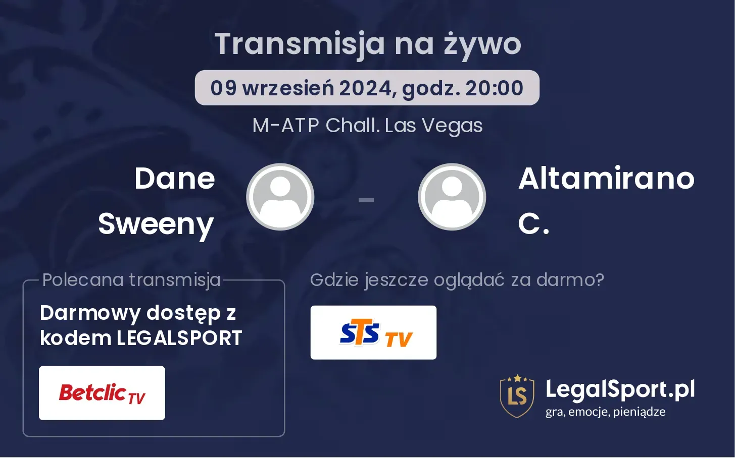 Dane Sweeny - Altamirano C. transmisja na żywo