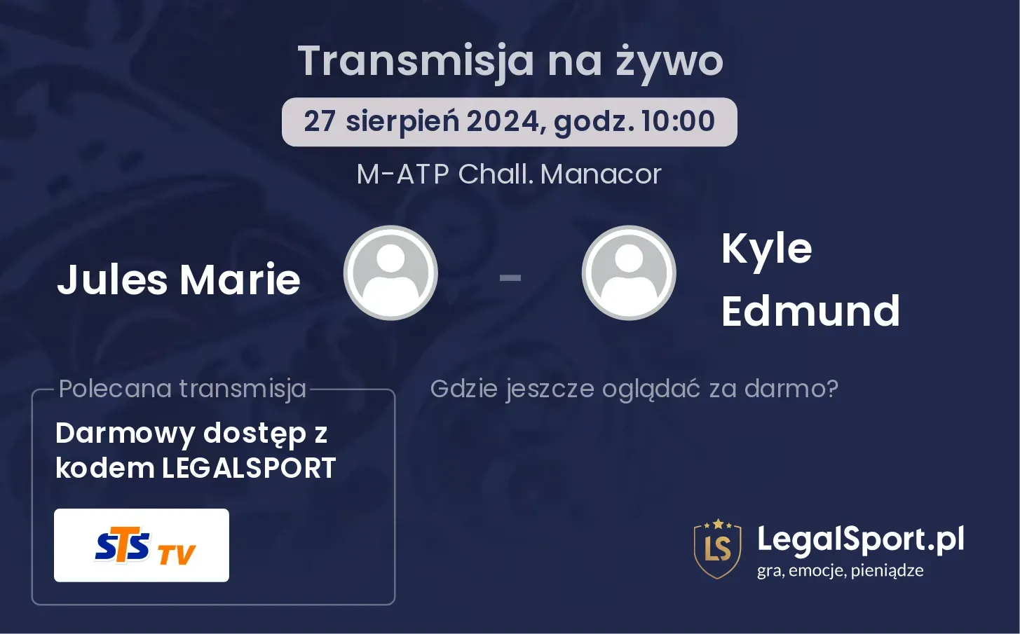 Jules Marie - Kyle Edmund transmisja na żywo