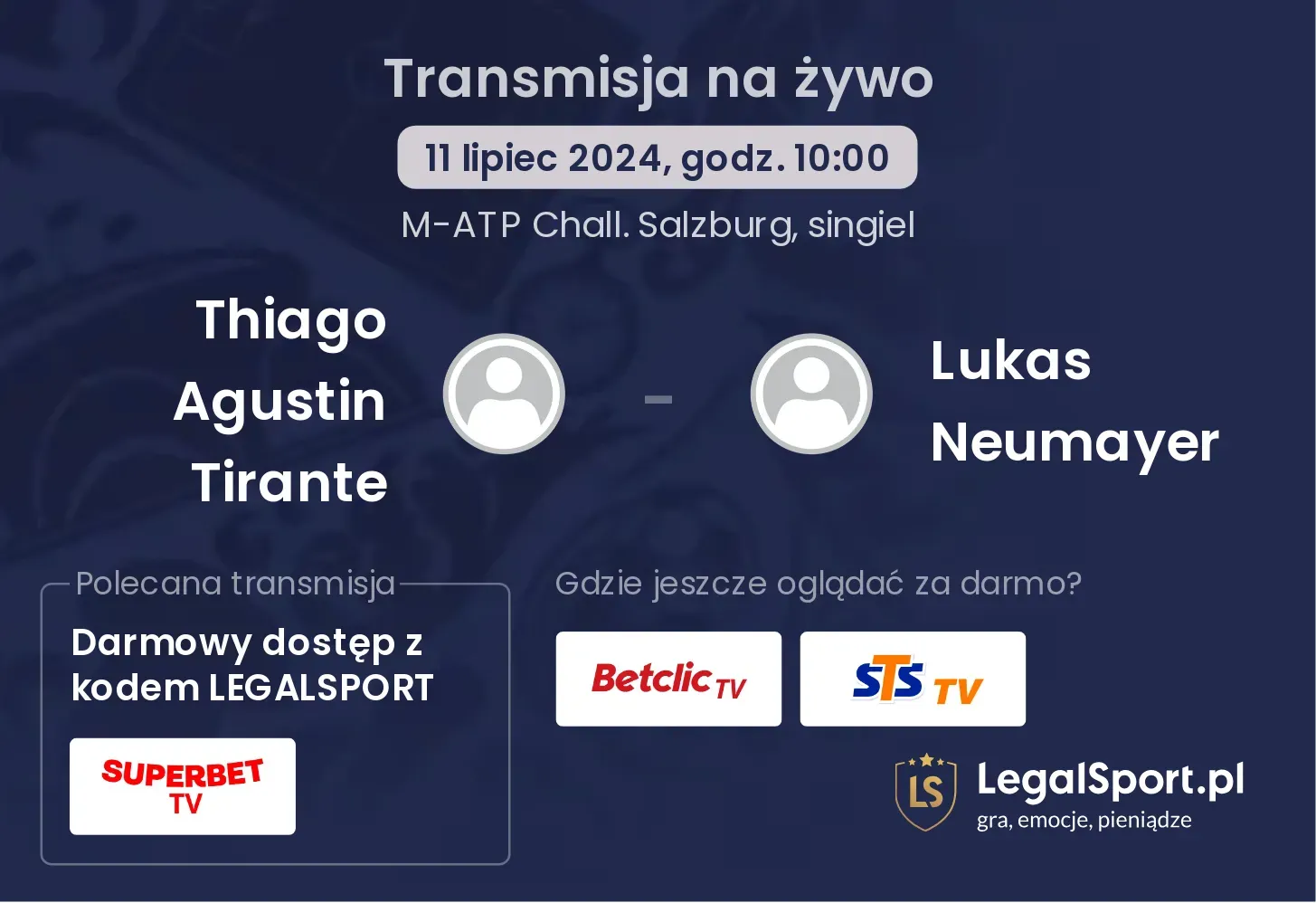 Thiago Agustin Tirante - Lukas Neumayer transmisja na żywo