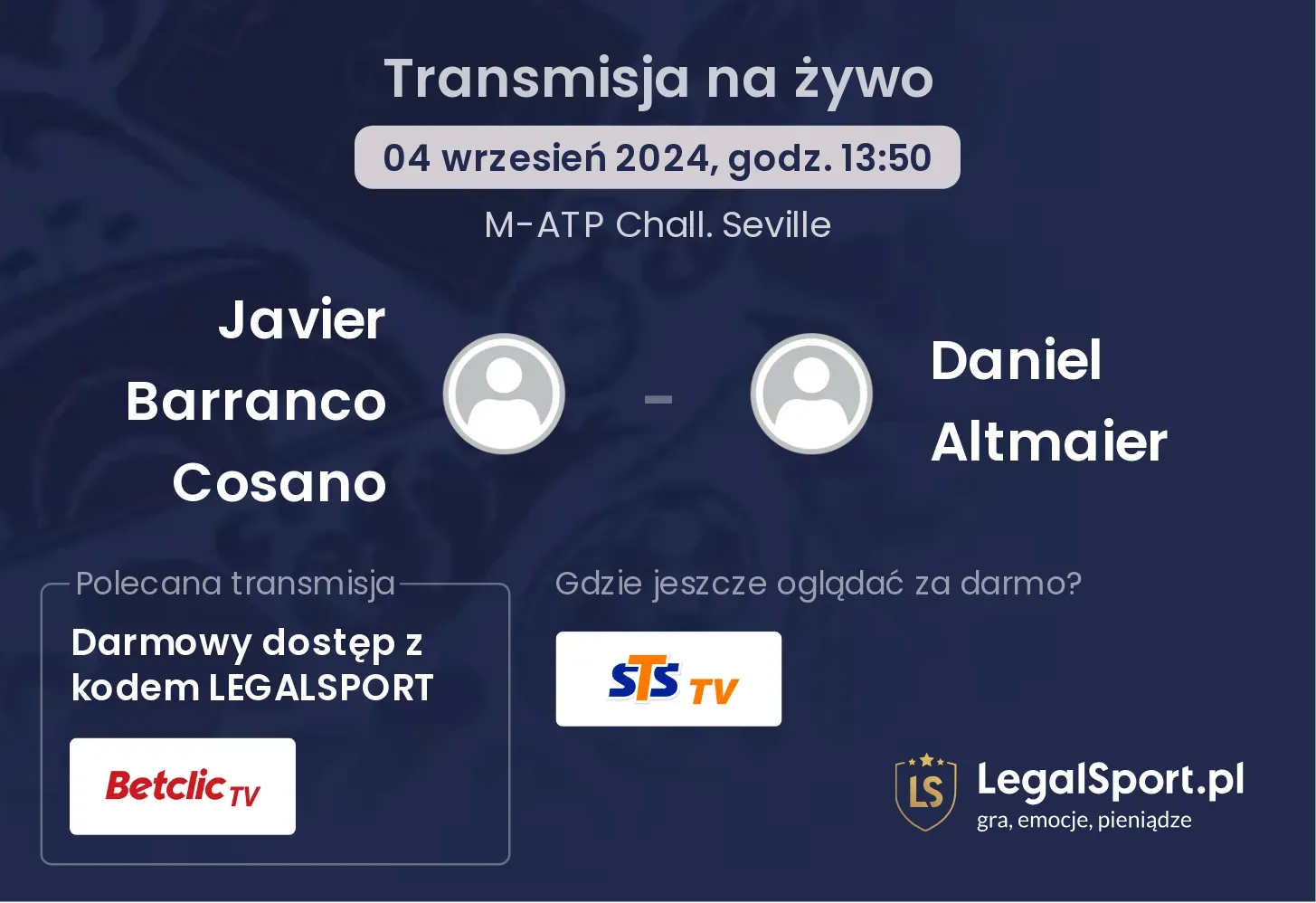 Javier Barranco Cosano - Daniel Altmaier transmisja na żywo