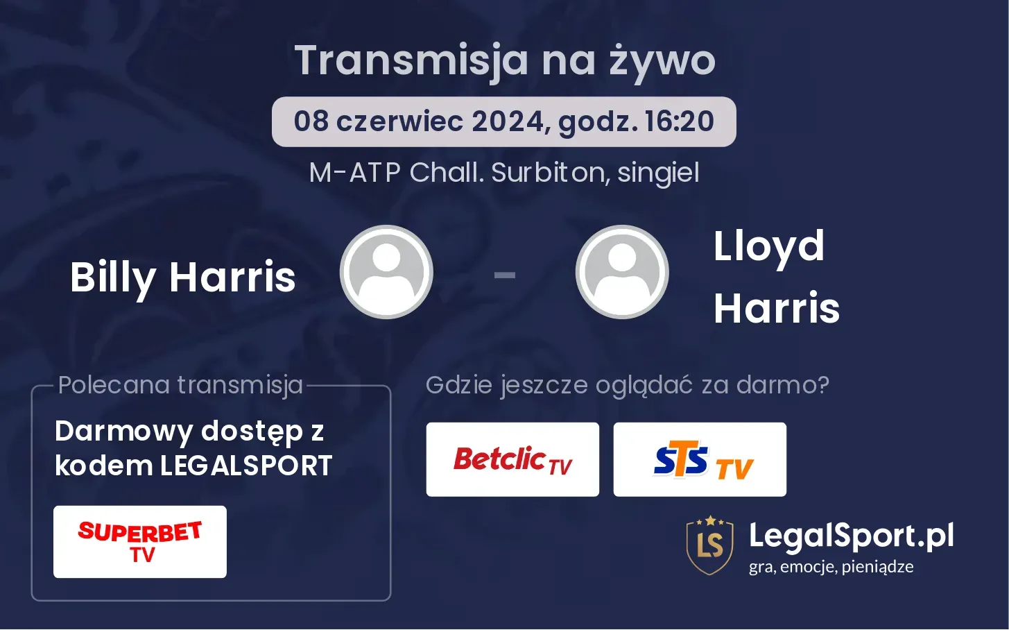 Billy Harris - Lloyd Harris transmisja na żywo