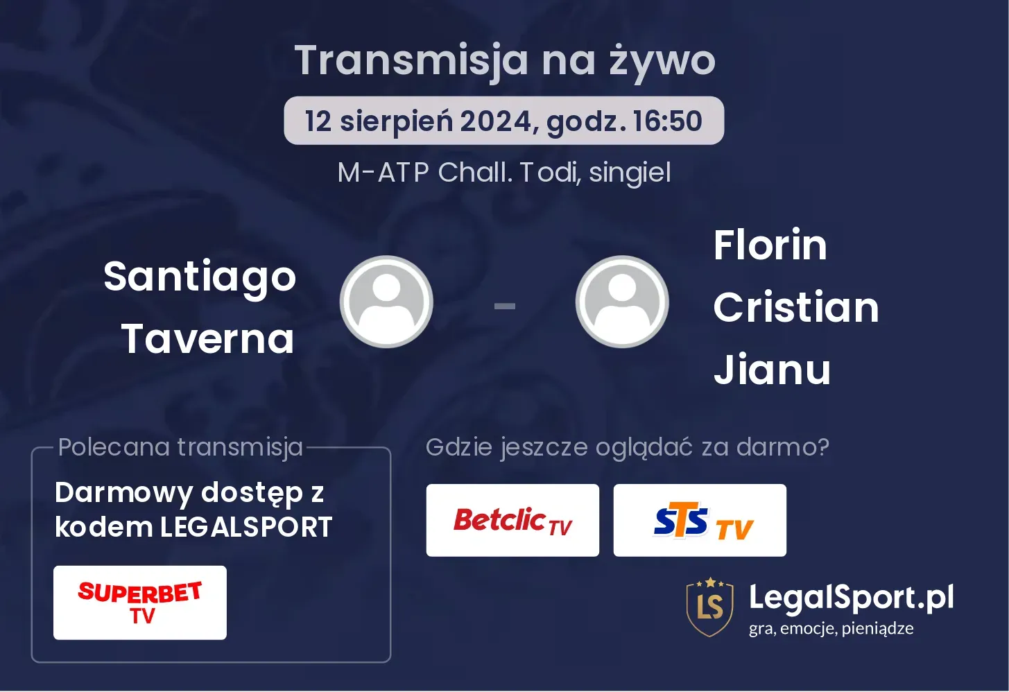 Santiago Taverna - Florin Cristian Jianu transmisja na żywo