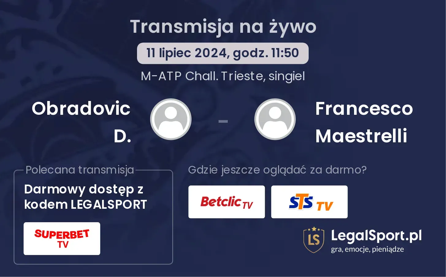 Obradovic D. - Francesco Maestrelli transmisja na żywo