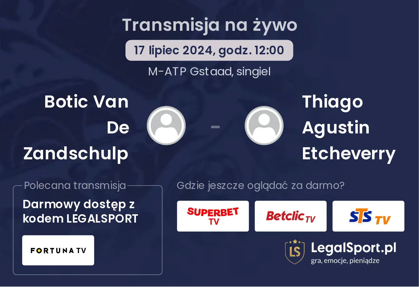 Botic Van De Zandschulp - Thiago Agustin Etcheverry transmisja na żywo