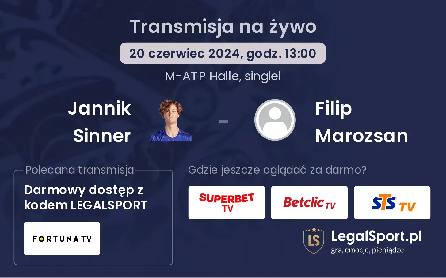 Jannik Sinner - Filip Marozsan transmisja na żywo