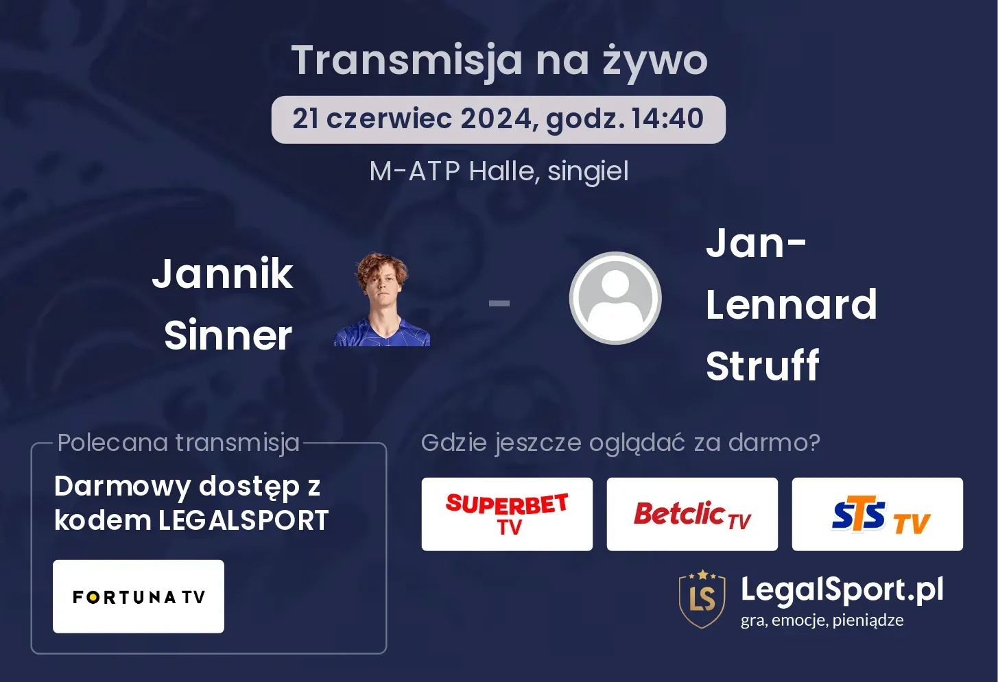 Jannik Sinner - Jan-Lennard Struff transmisja na żywo