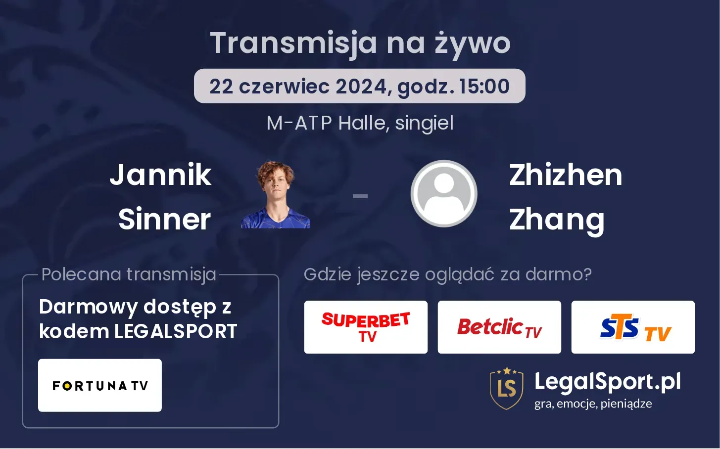 Jannik Sinner - Zhizhen Zhang transmisja na żywo