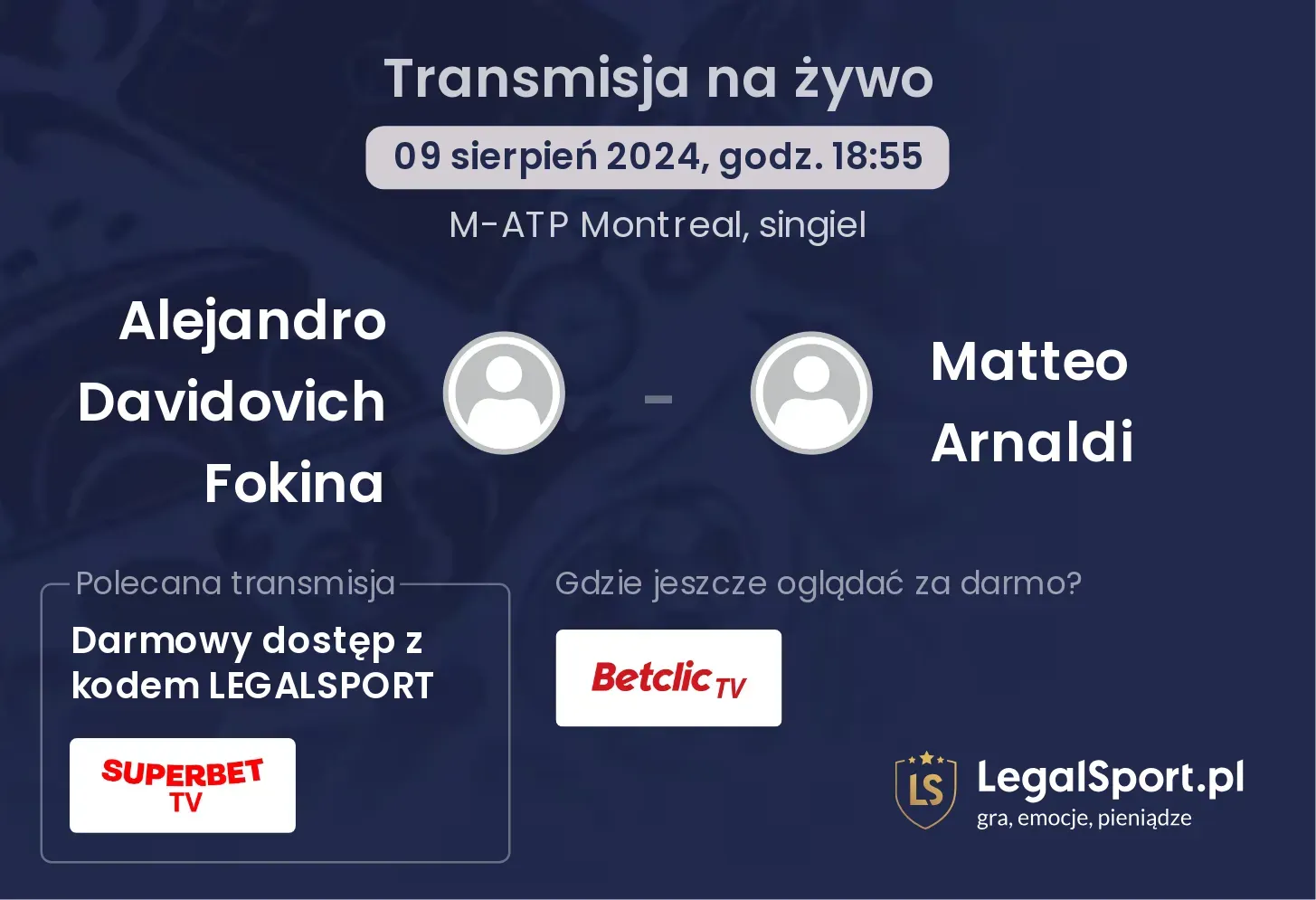 Alejandro Davidovich Fokina - Matteo Arnaldi transmisja na żywo