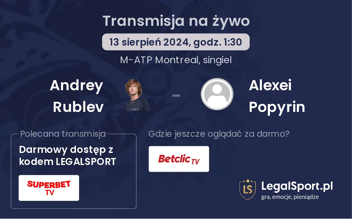 Andrey Rublev - Alexei Popyrin transmisja na żywo