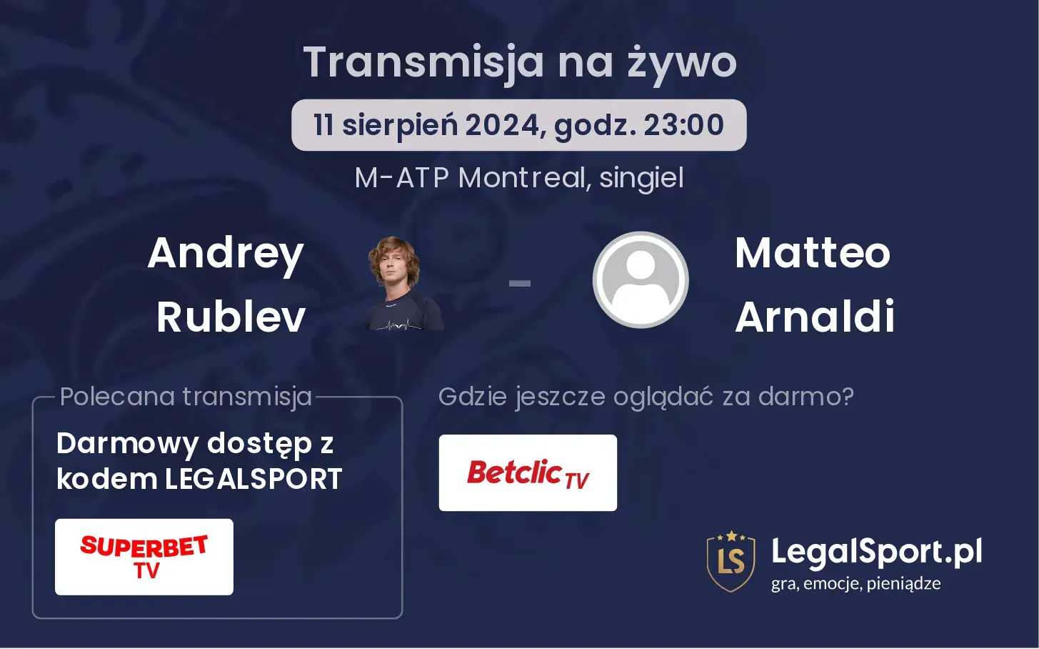 Andrey Rublev - Matteo Arnaldi transmisja na żywo