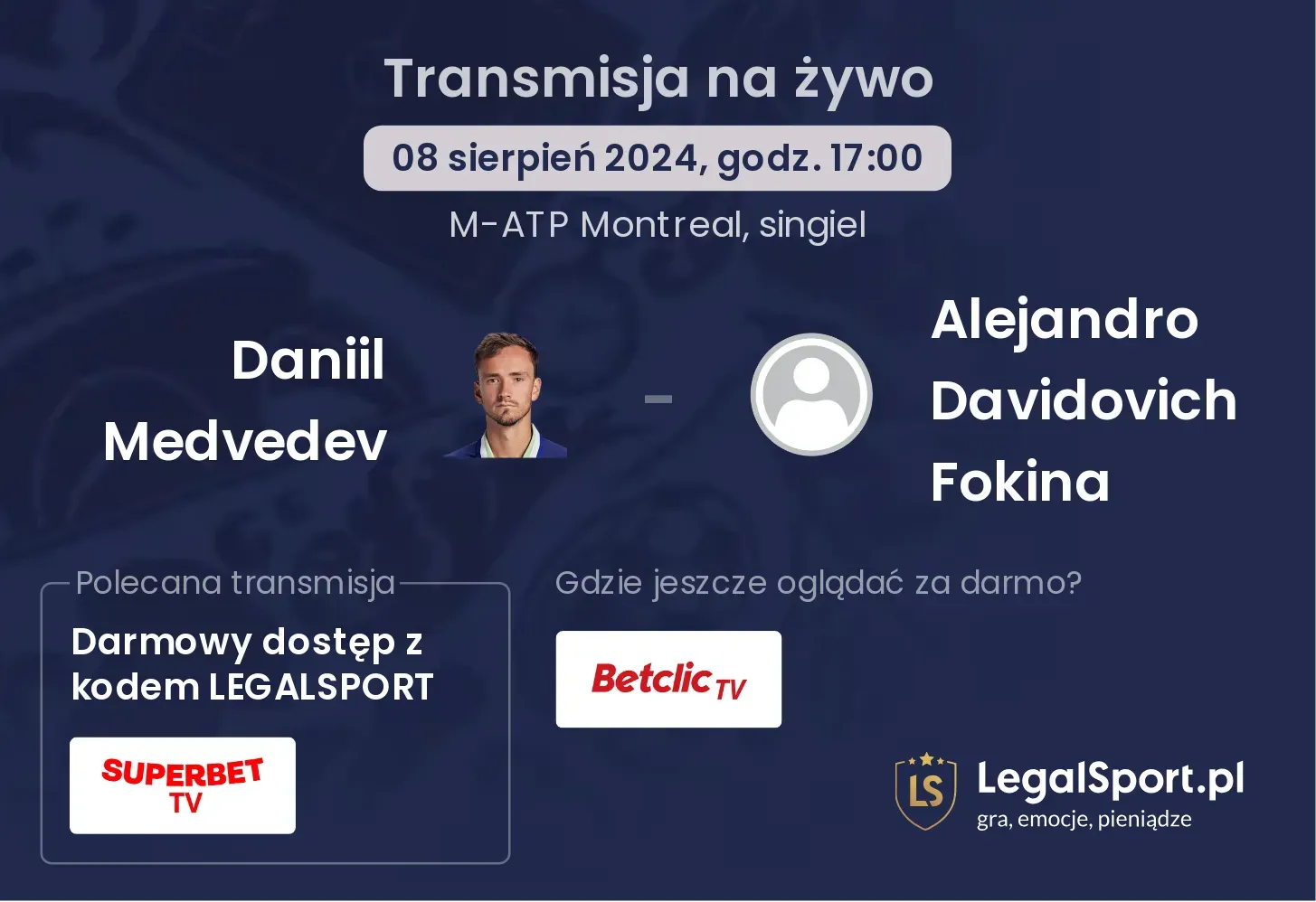 Daniil Medvedev - Alejandro Davidovich Fokina transmisja na żywo