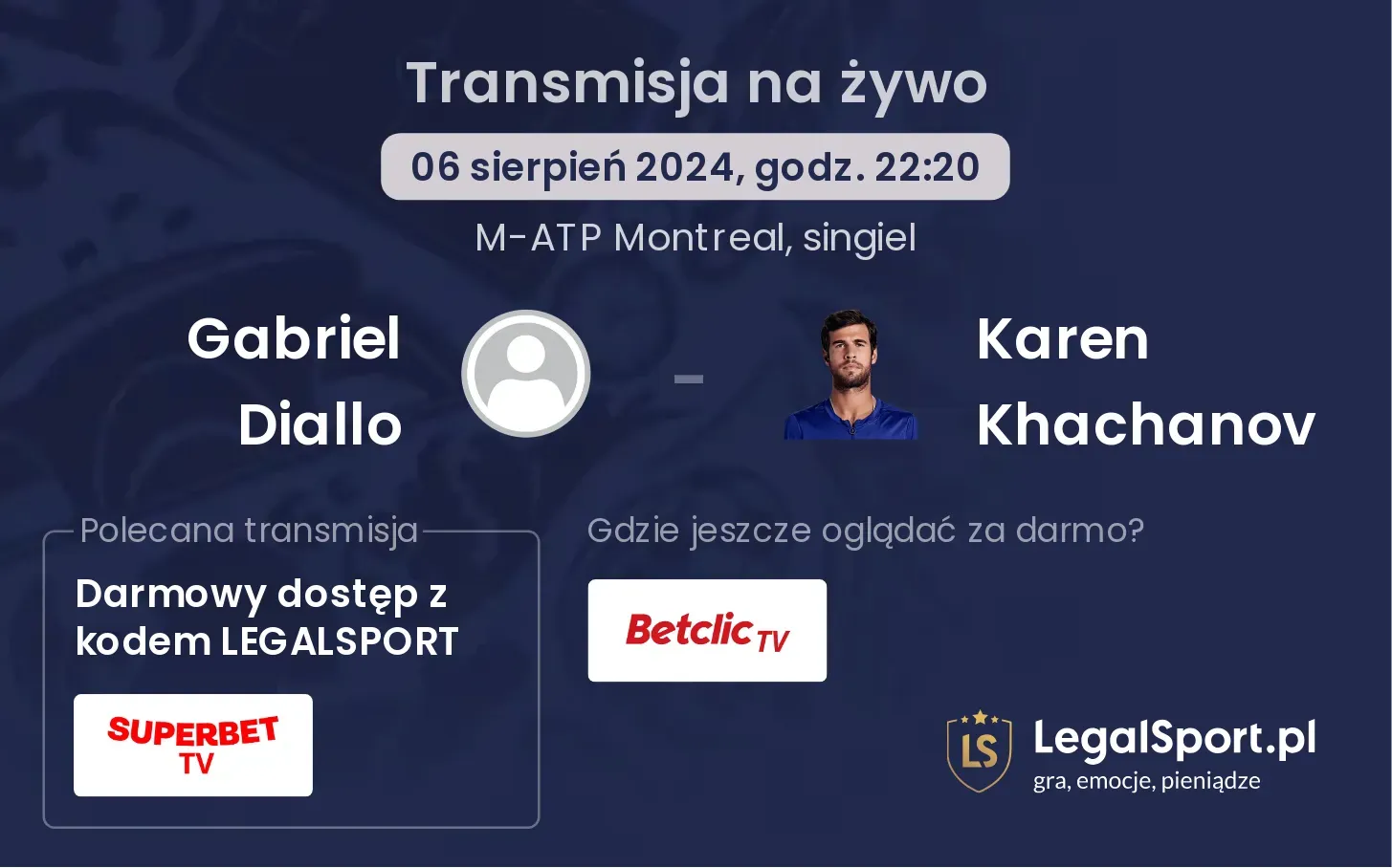 Gabriel Diallo - Karen Khachanov transmisja na żywo