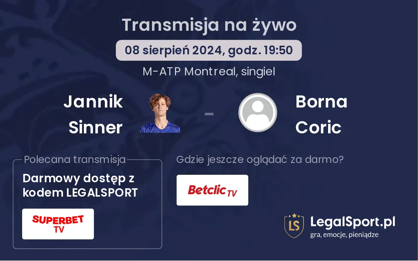 Jannik Sinner - Borna Coric transmisja na żywo