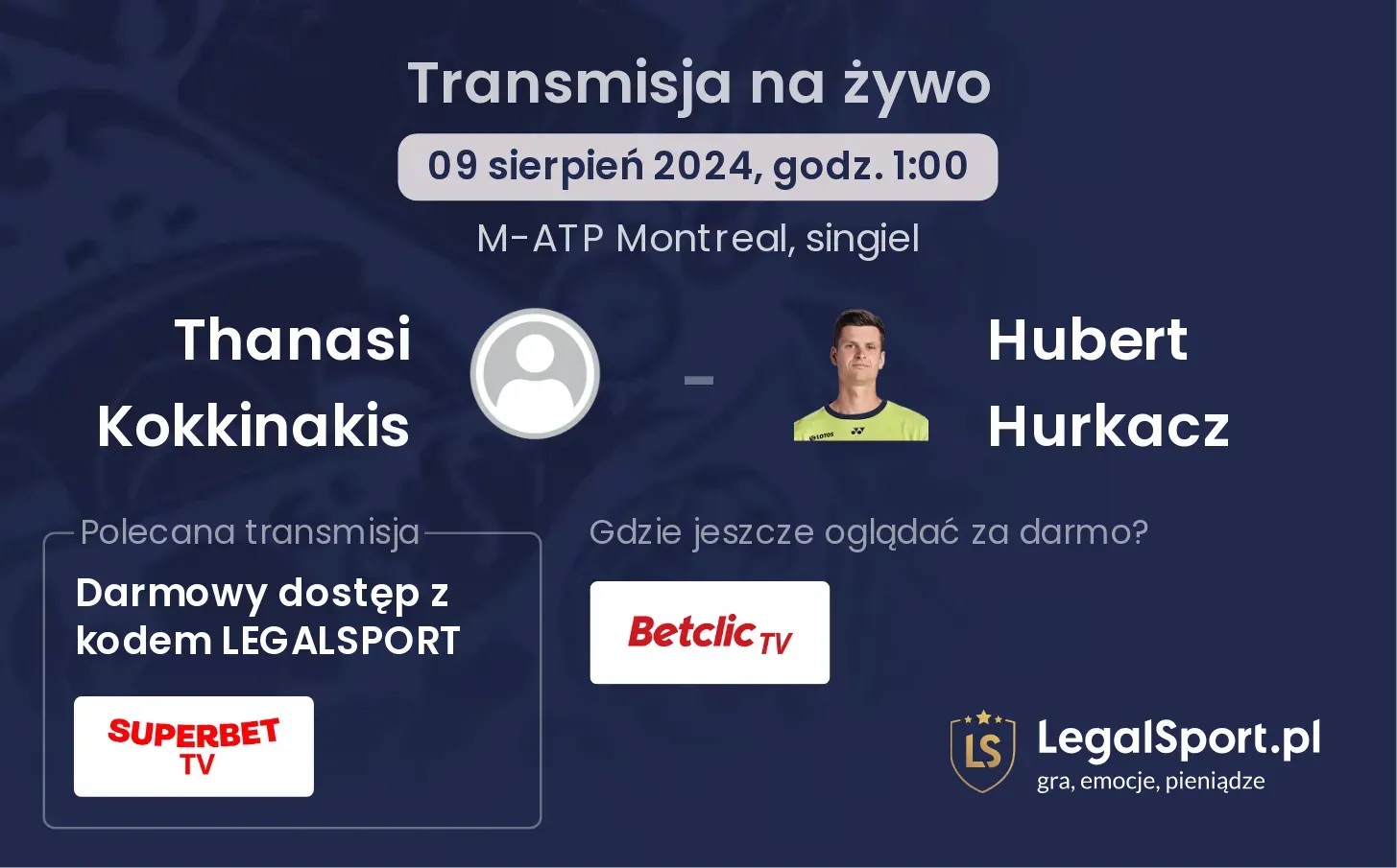 Thanasi Kokkinakis - Hubert Hurkacz transmisja na żywo