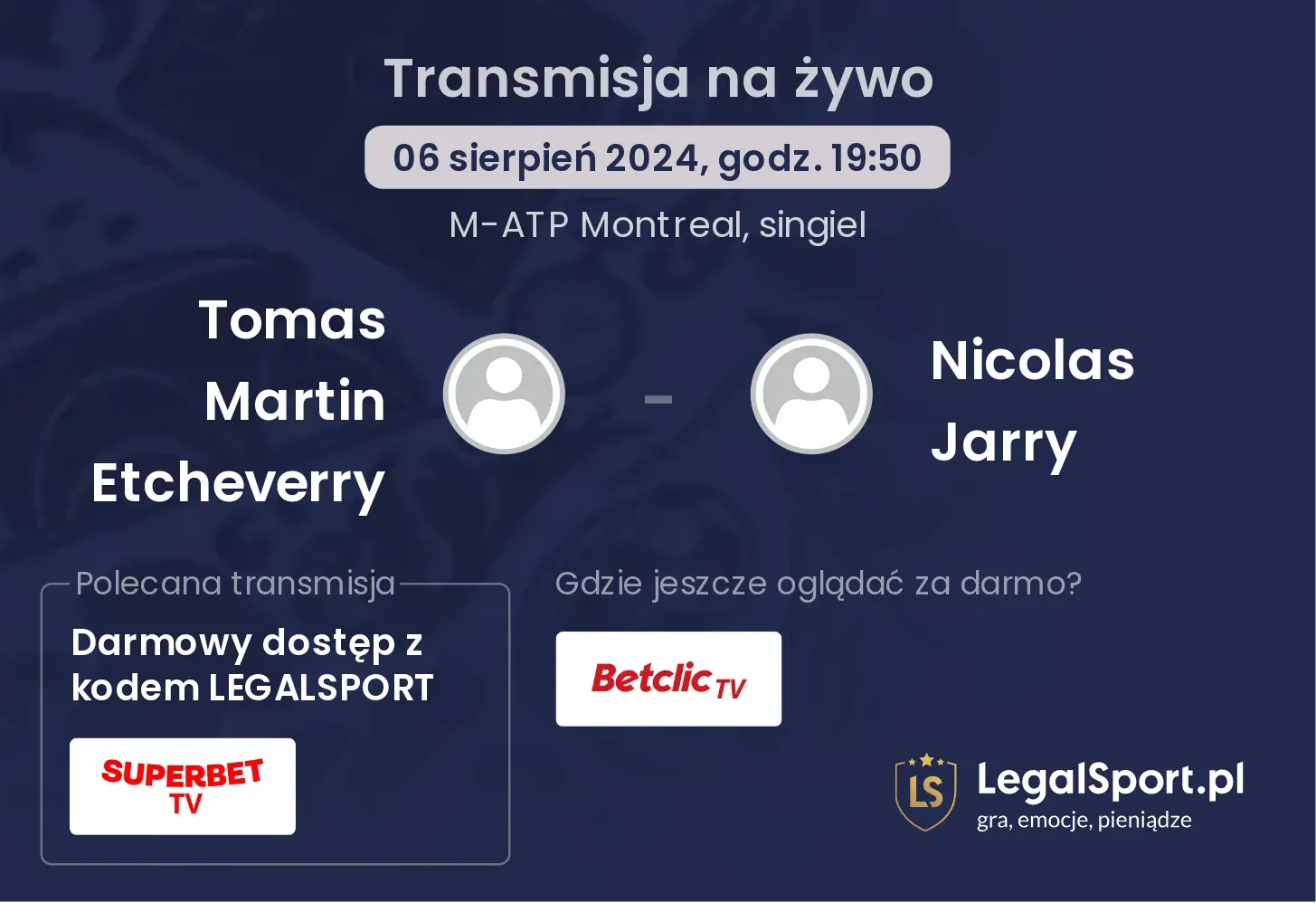 Tomas Martin Etcheverry - Nicolas Jarry transmisja na żywo