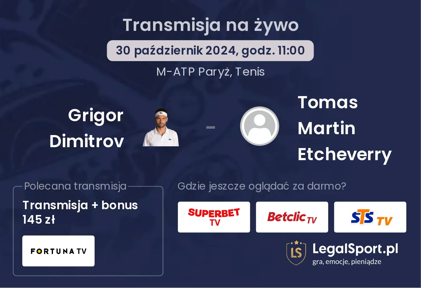 Grigor Dimitrov - Tomas Martin Etcheverry transmisja na żywo