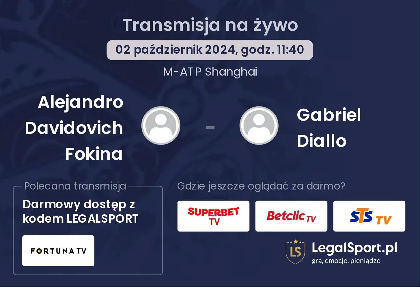 Alejandro Davidovich Fokina - Gabriel Diallo transmisja na żywo