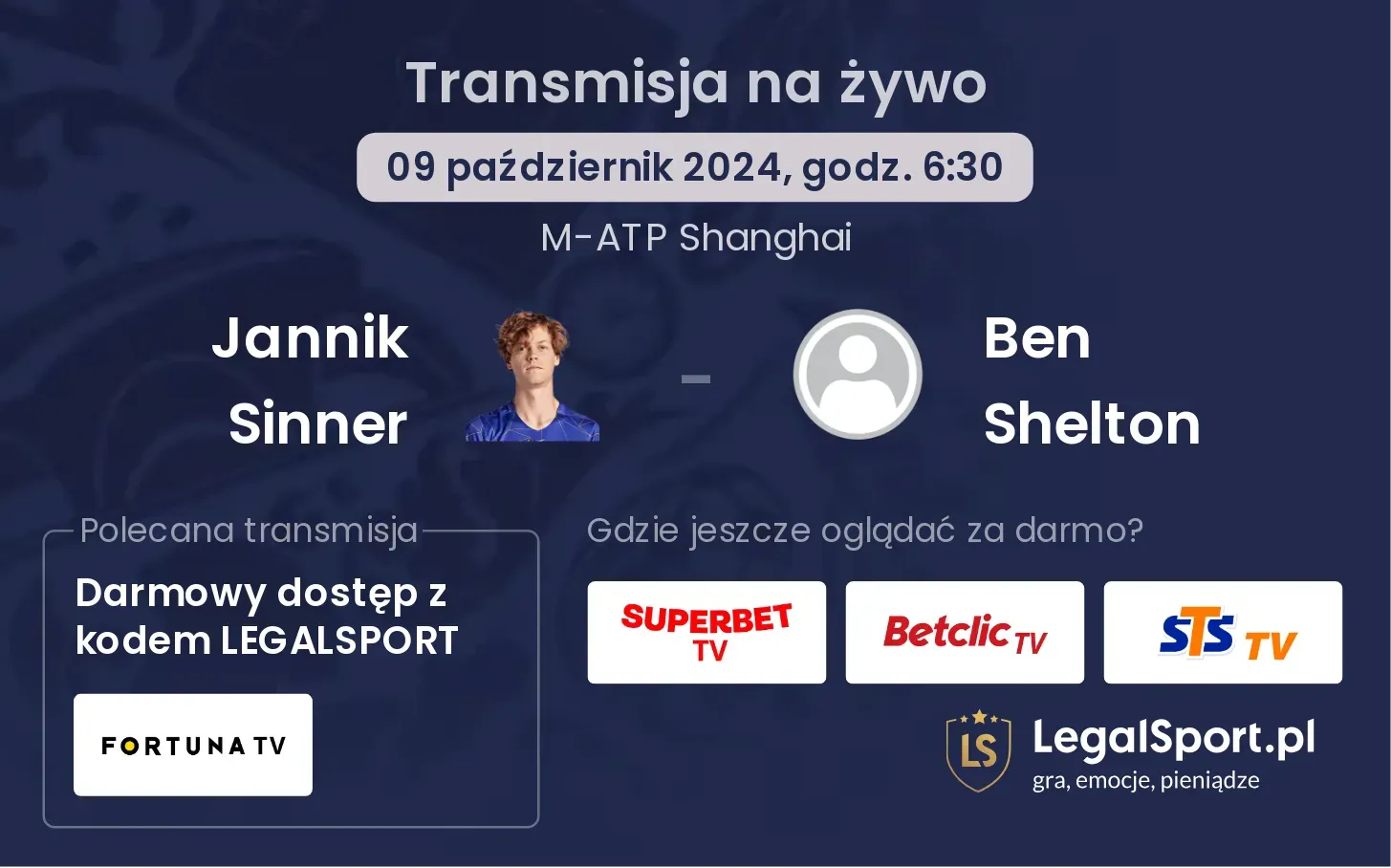 Jannik Sinner - Ben Shelton transmisja na żywo