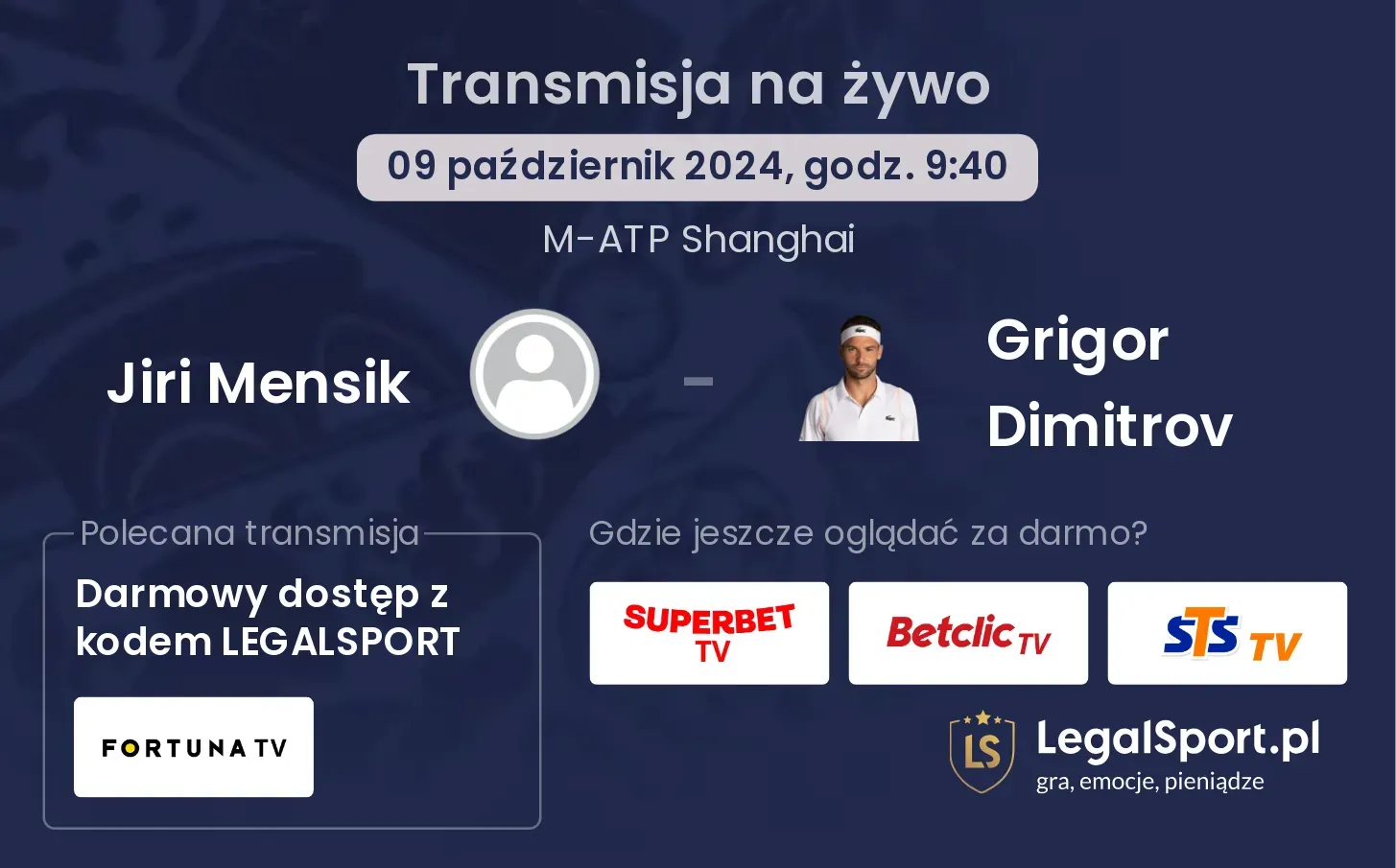 Jiri Mensik - Grigor Dimitrov transmisja na żywo