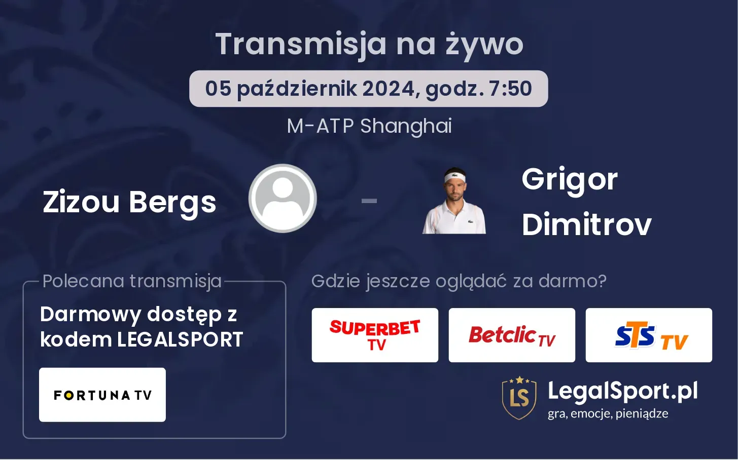 Zizou Bergs - Grigor Dimitrov transmisja na żywo