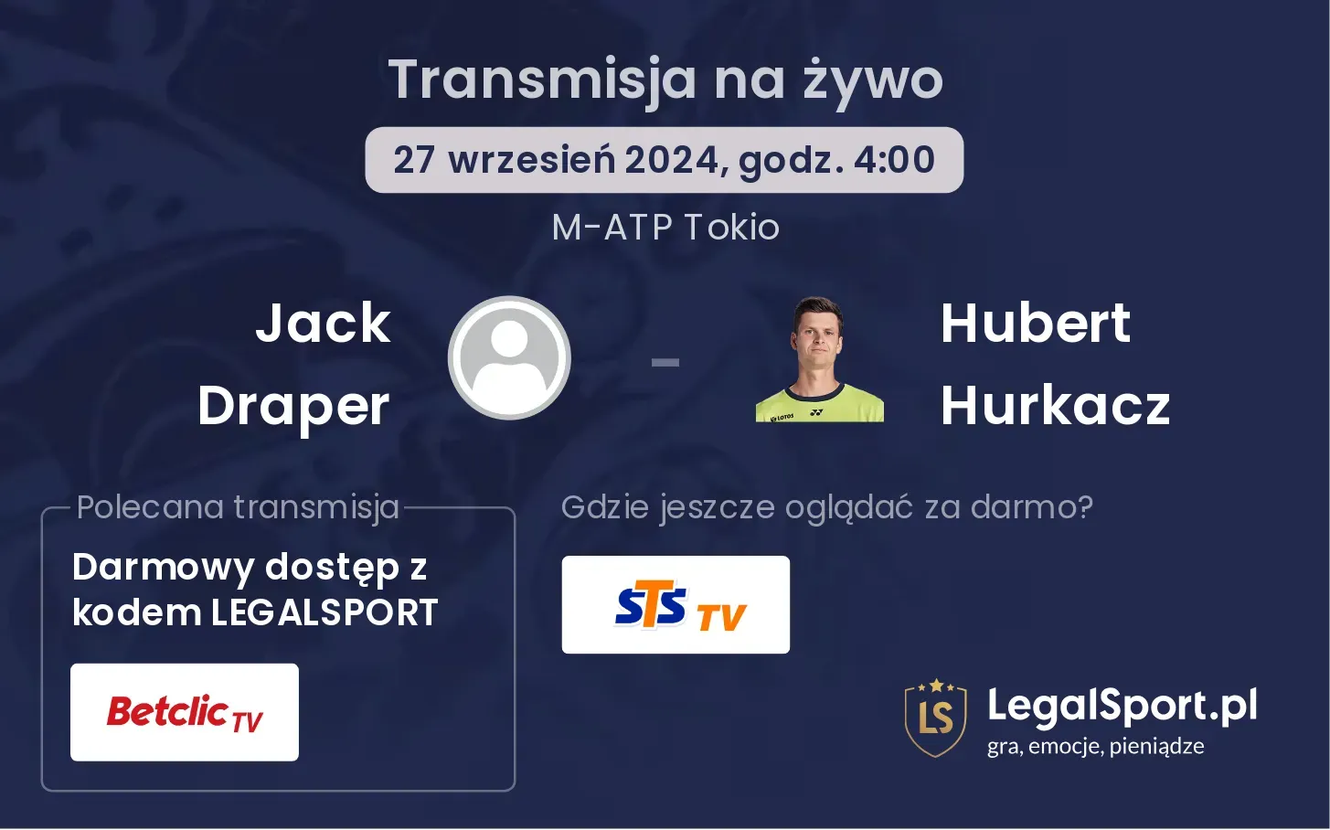 Jack Draper - Hubert Hurkacz transmisja na żywo