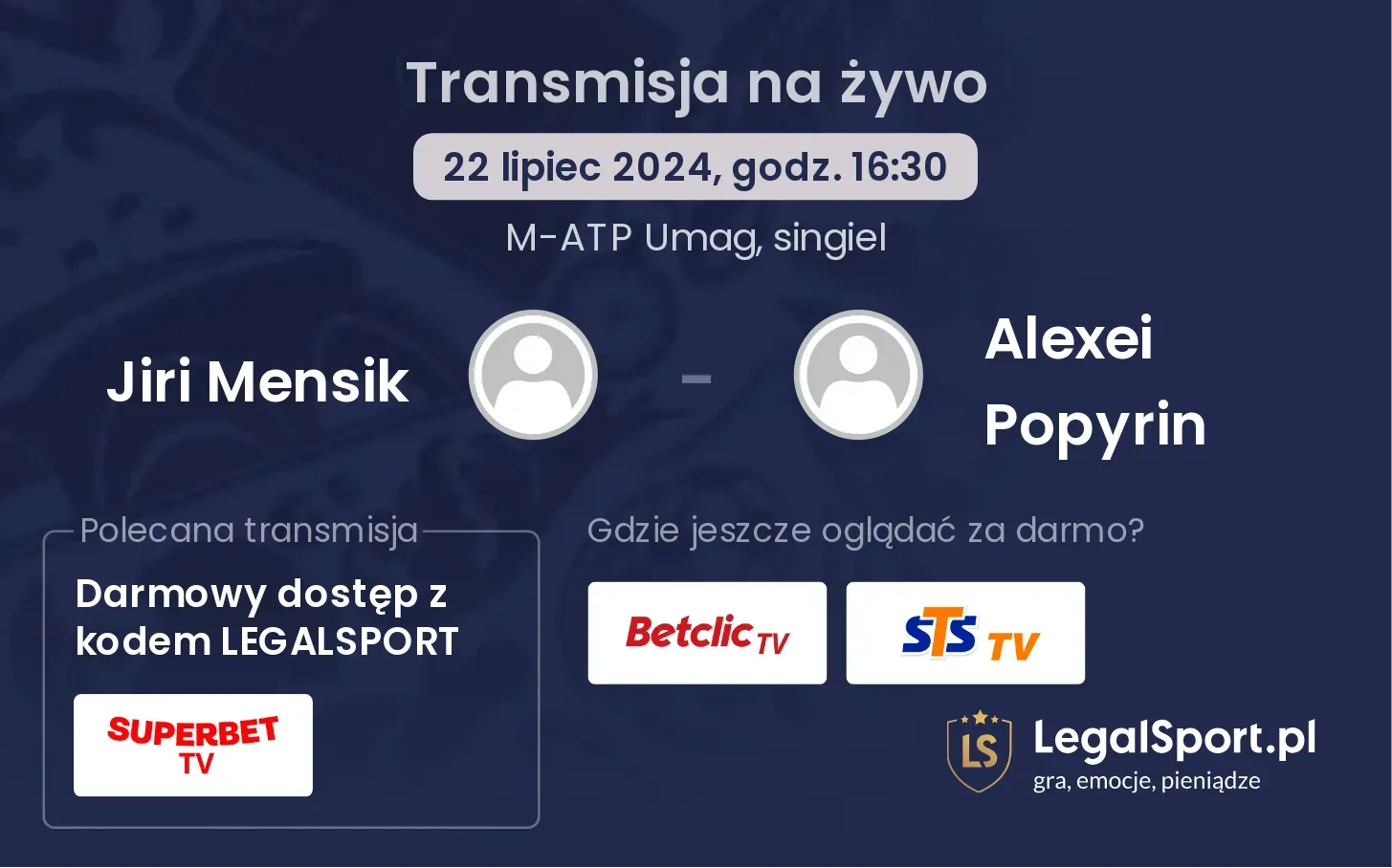 Jiri Mensik - Alexei Popyrin transmisja na żywo