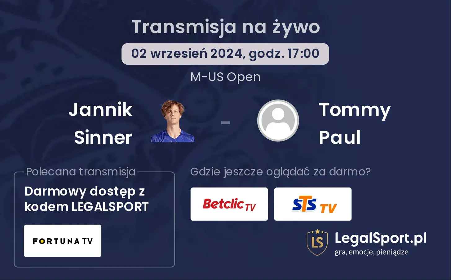 Jannik Sinner - Tommy Paul transmisja na żywo