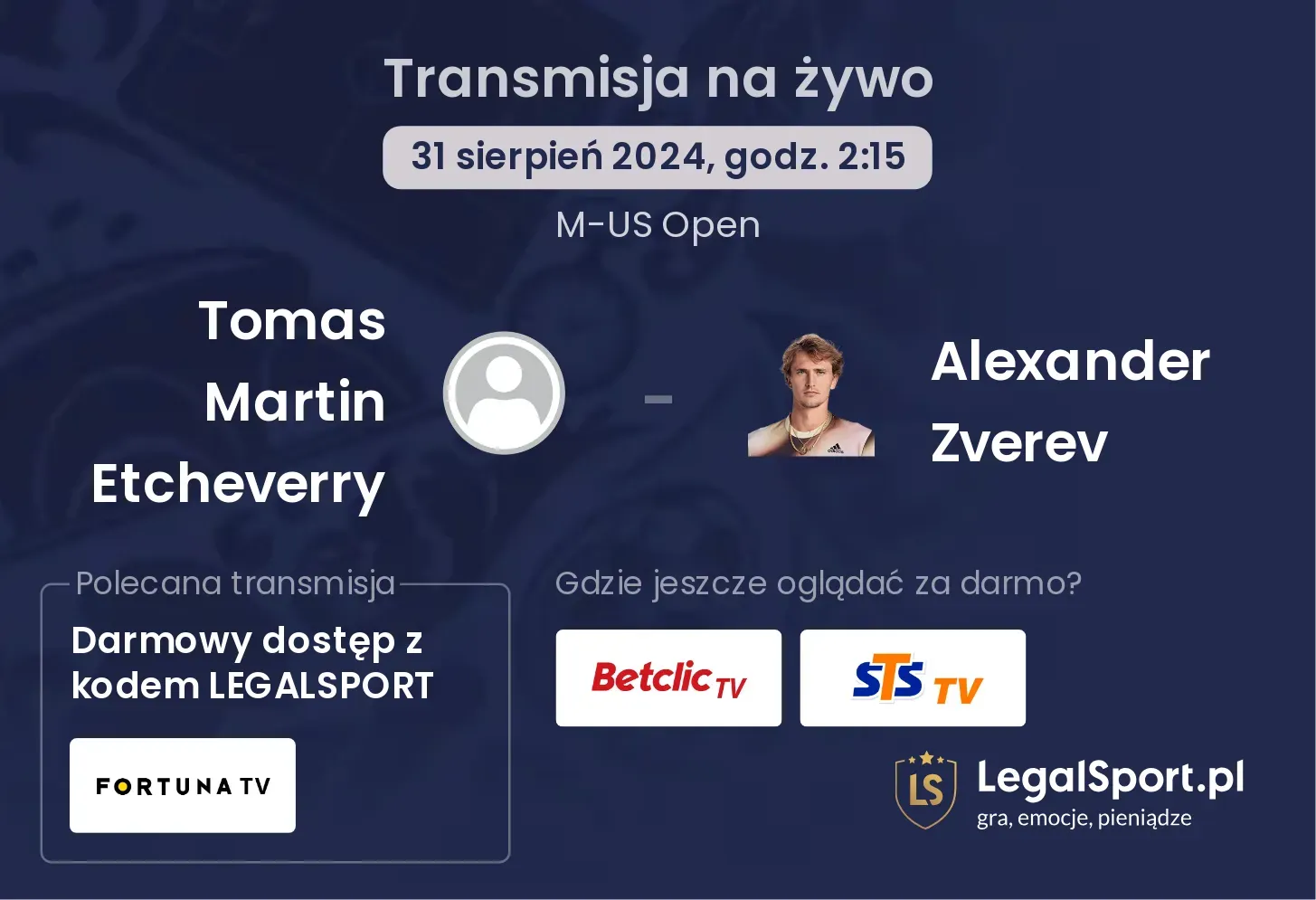 Tomas Martin Etcheverry - Alexander Zverev transmisja na żywo