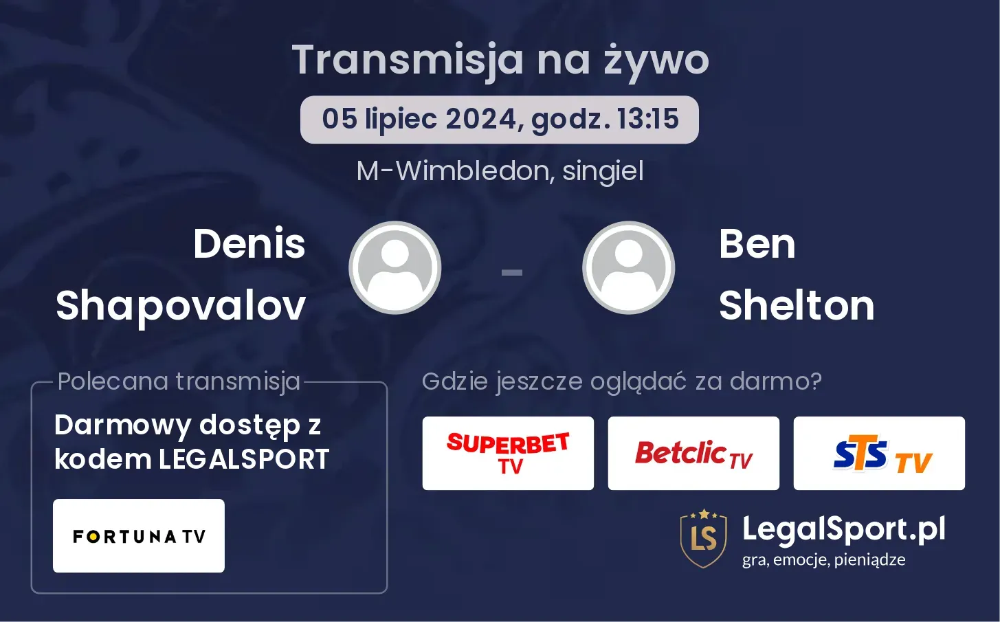 Denis Shapovalov - Ben Shelton transmisja na żywo