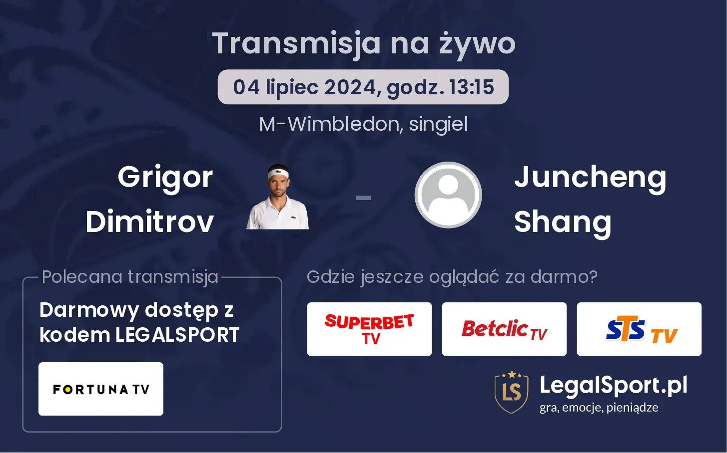 Grigor Dimitrov - Juncheng Shang transmisja na żywo