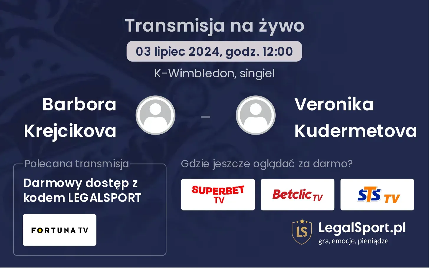 Barbora Krejcikova - Veronika Kudermetova gdzie oglądać? Transmisja online za darmo (03.07, godz. 12:00)