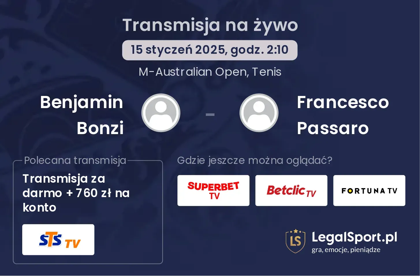 Benjamin Bonzi - Francesco Passaro transmisja na żywo