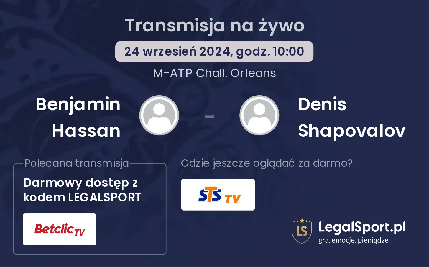 Benjamin Hassan - Denis Shapovalov transmisja na żywo