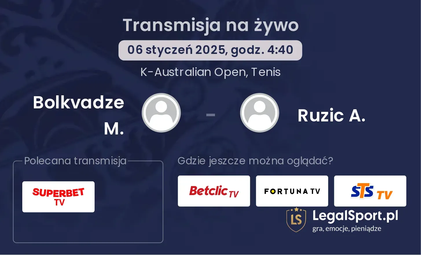 Bolkvadze M. - Ruzic A. transmisja na żywo