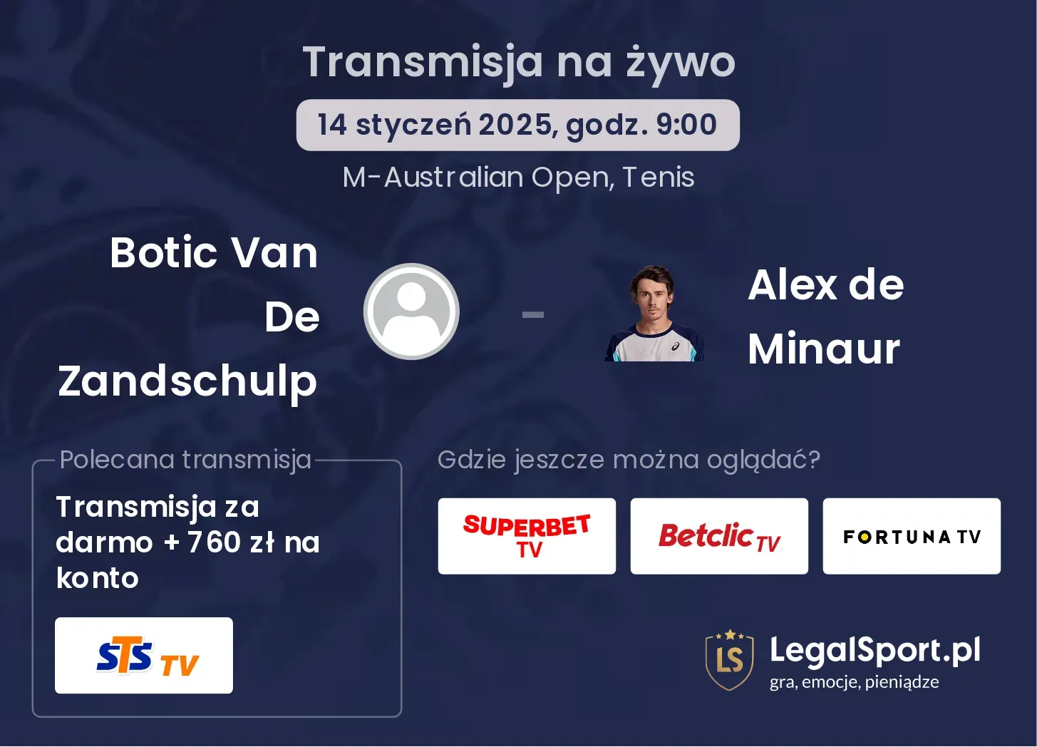 Botic Van De Zandschulp - Alex de Minaur transmisja na żywo