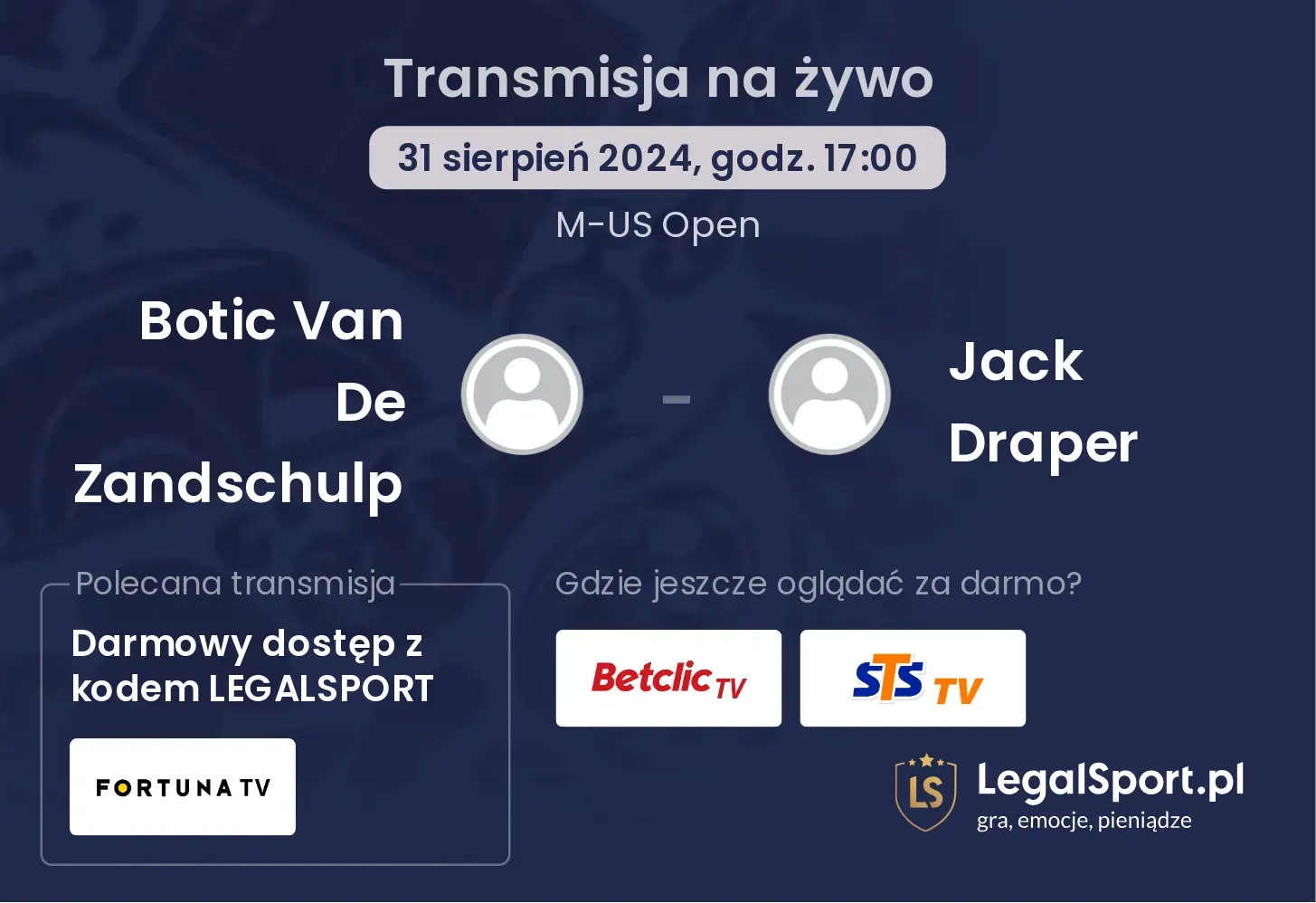 Botic Van De Zandschulp - Jack Draper gdzie oglądać? 31.08, godz. 17:00