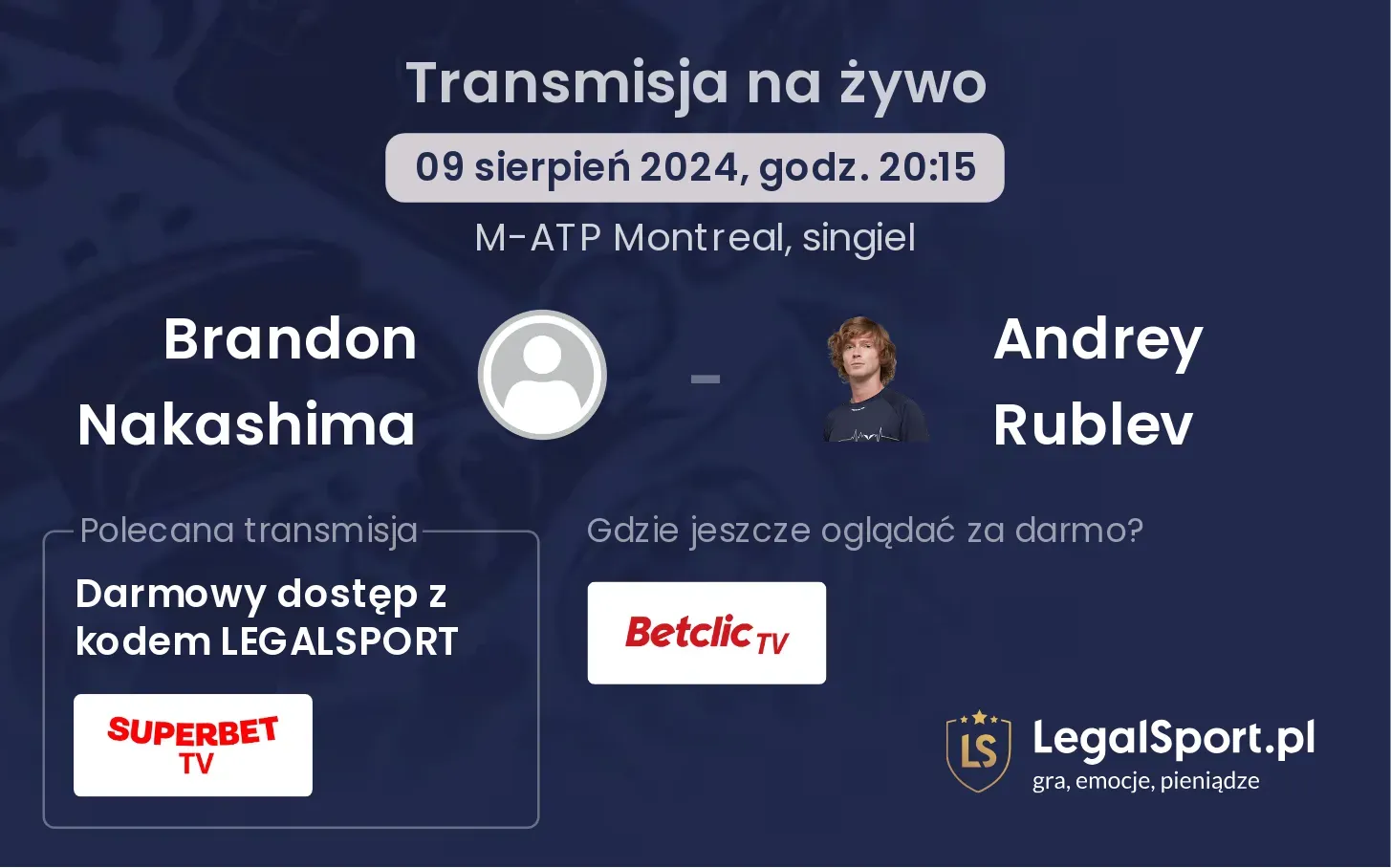 Brandon Nakashima - Andrey Rublev transmisja na żywo