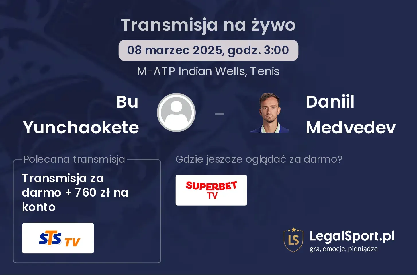 Bu Yunchaokete - Daniil Medvedev transmisja na żywo