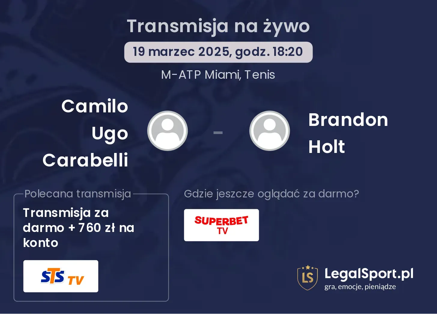 Camilo Ugo Carabelli - Brandon Holt transmisja na żywo