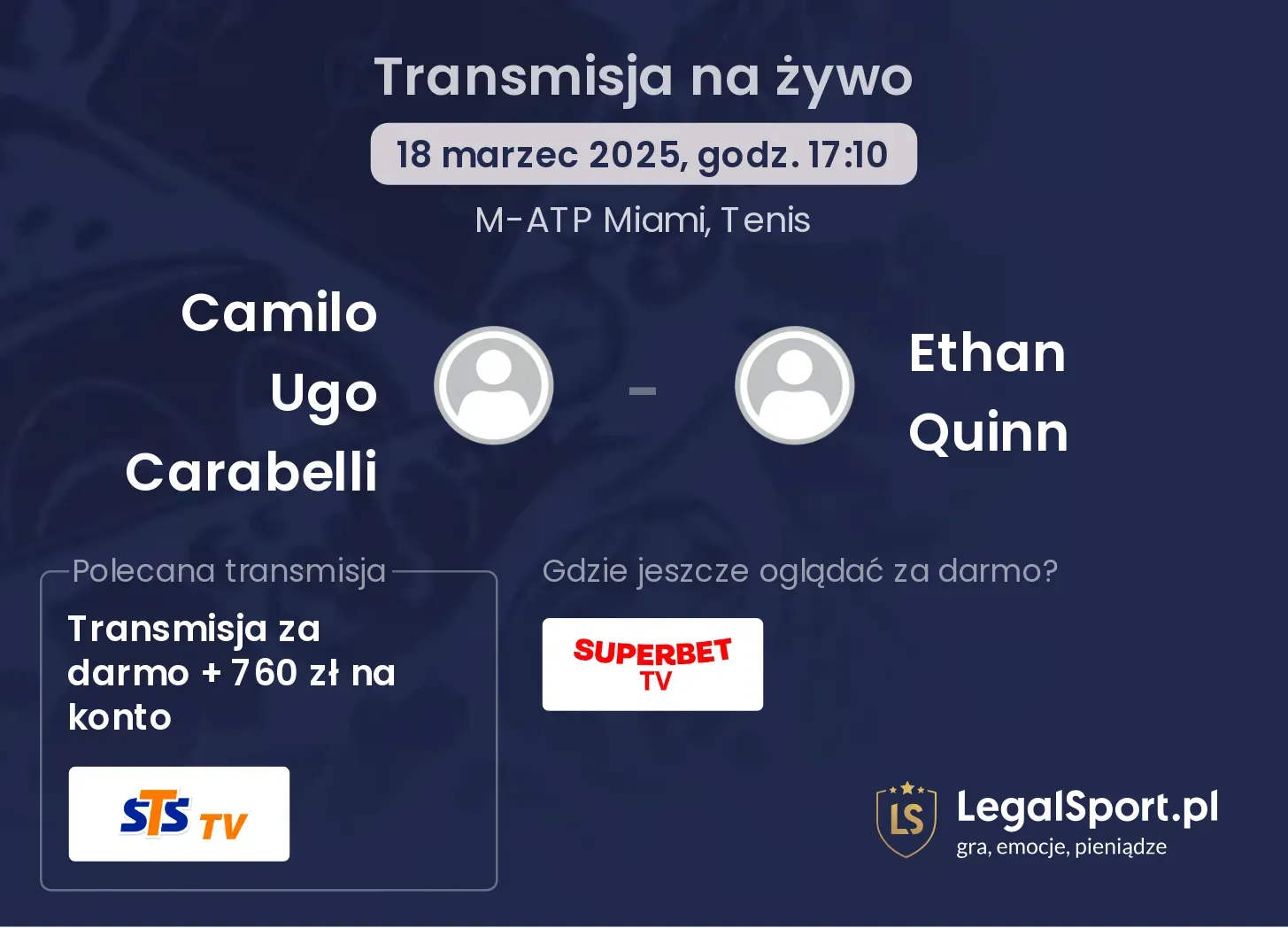 Camilo Ugo Carabelli - Ethan Quinn transmisja na żywo