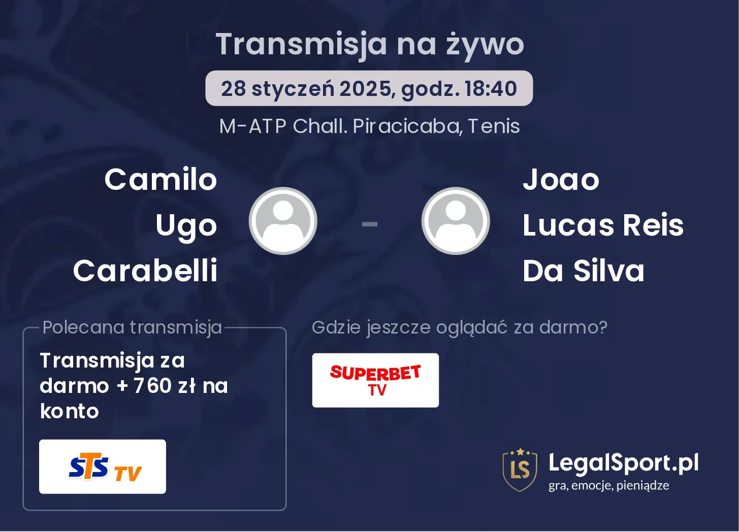 Camilo Ugo Carabelli - Joao Lucas Reis Da Silva transmisja na żywo