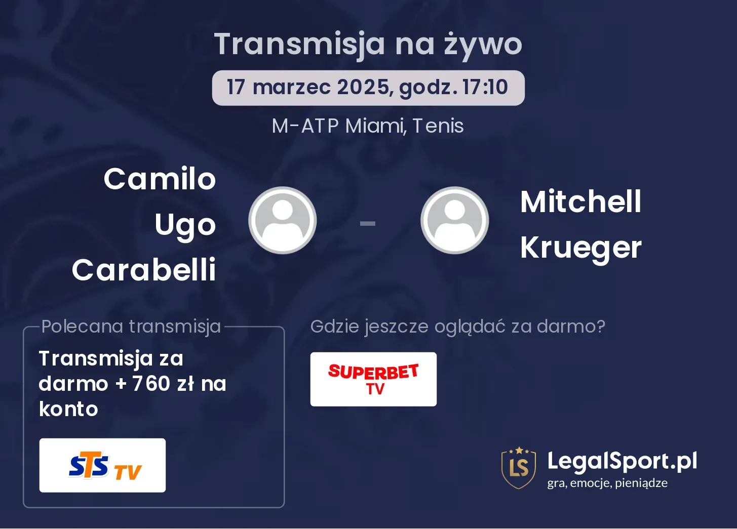 Camilo Ugo Carabelli - Mitchell Krueger transmisja na żywo