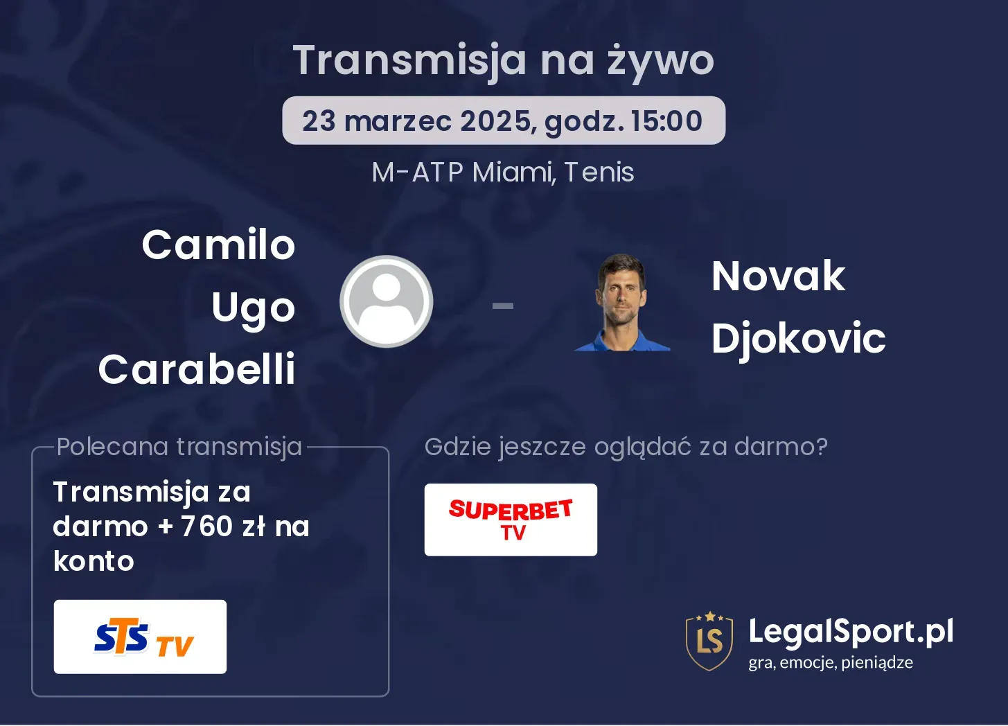 Camilo Ugo Carabelli - Novak Djokovic gdzie oglądać?