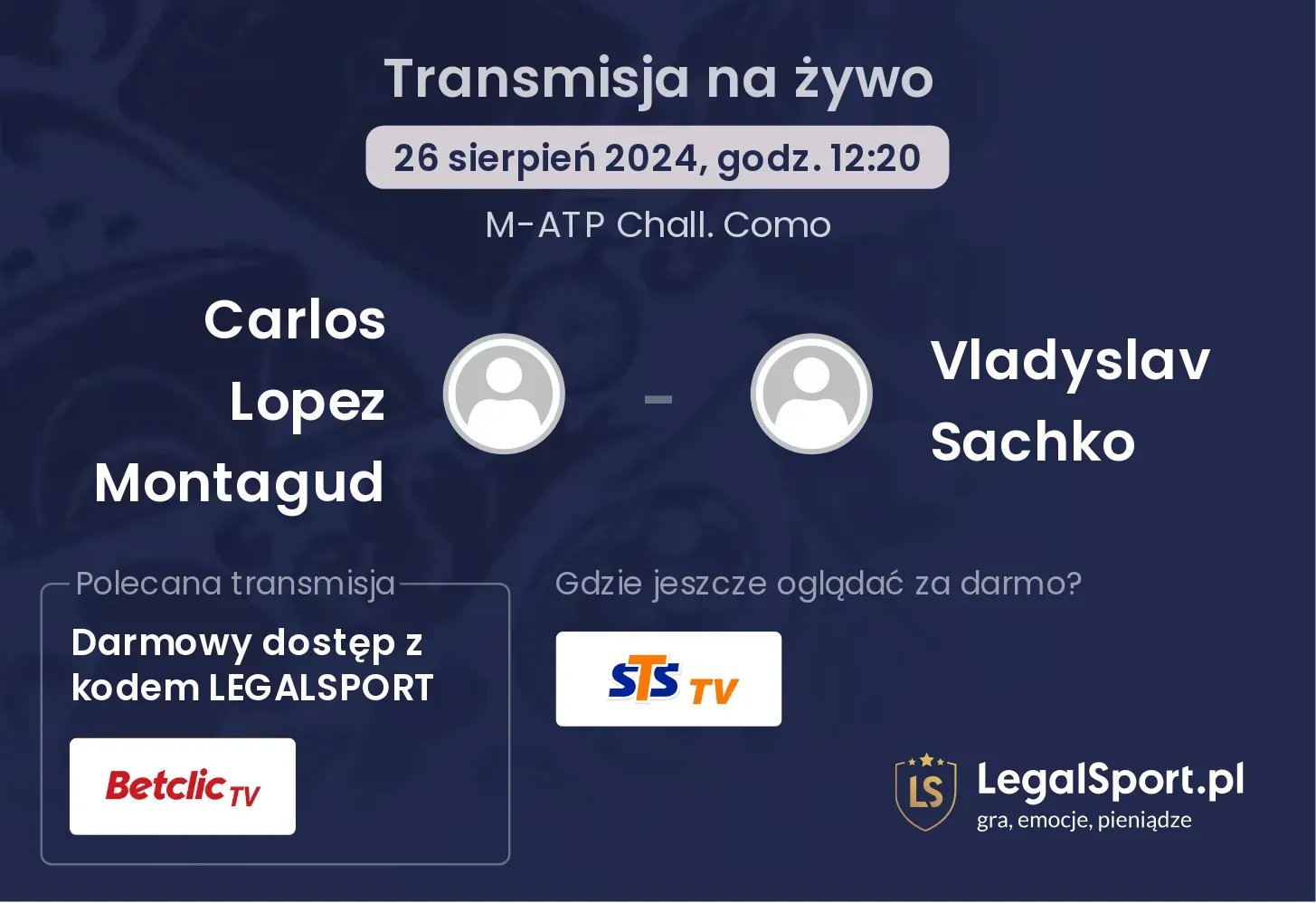 Carlos Lopez Montagud - Vladyslav Sachko gdzie oglądać? 26.08, godz. 12:20