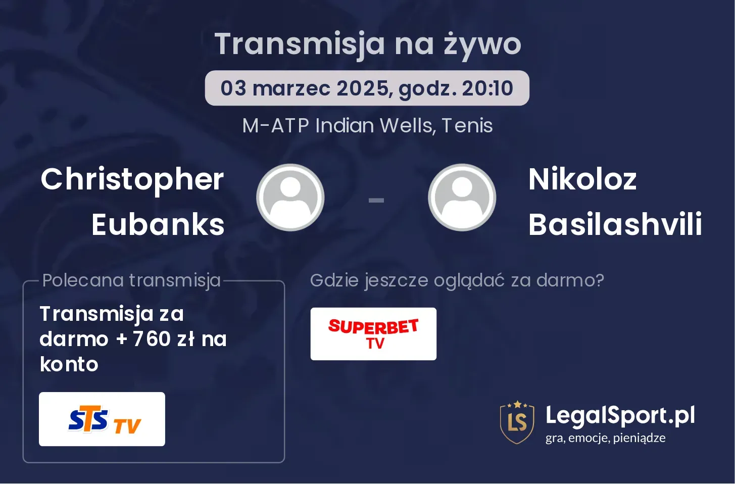 Christopher Eubanks - Nikoloz Basilashvili transmisja na żywo