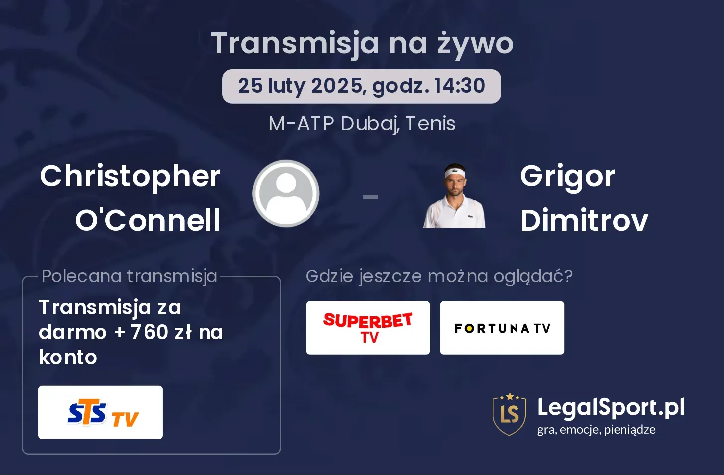 Christopher O'Connell - Grigor Dimitrov gdzie oglądać transmisję?