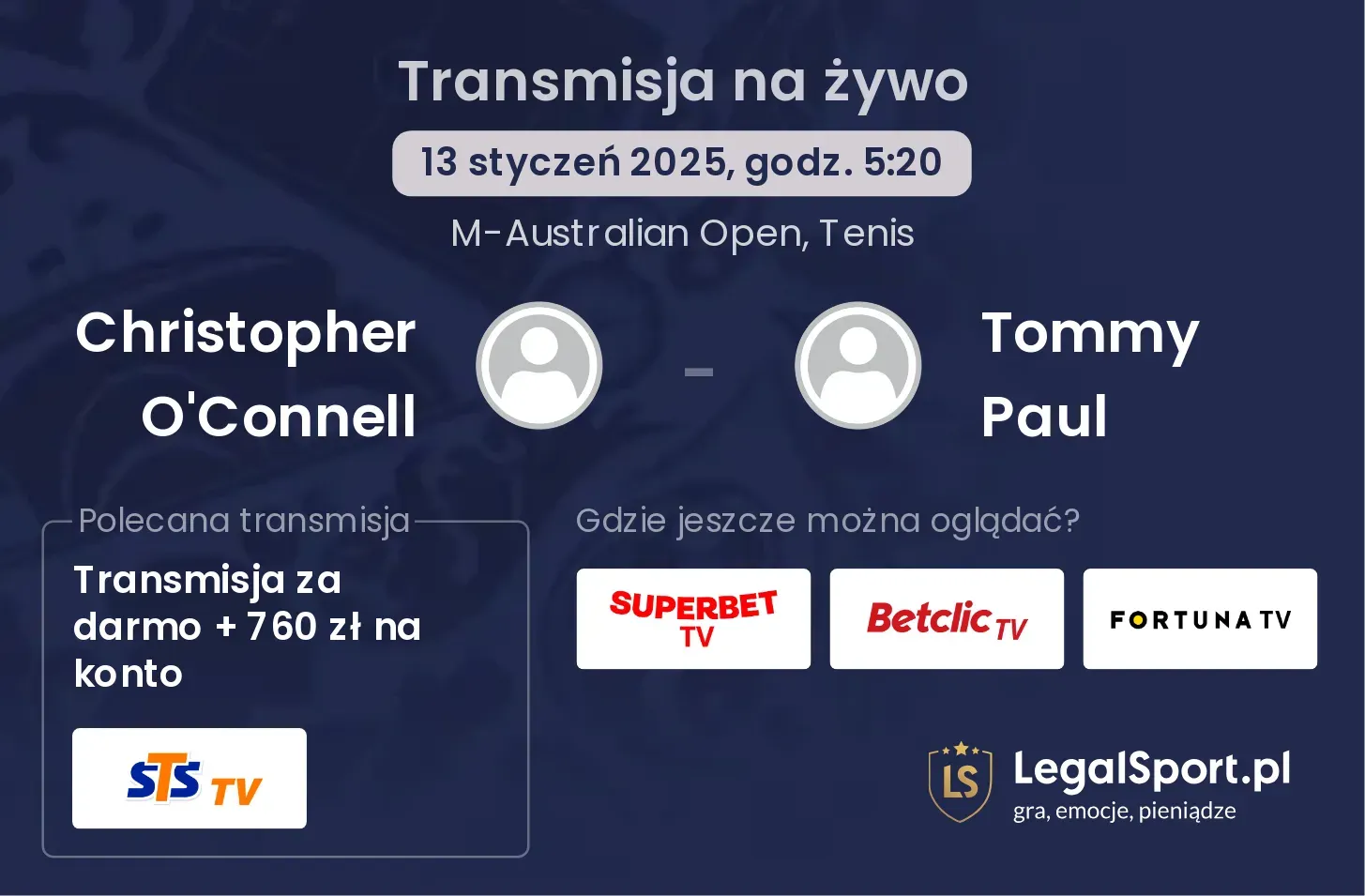 Christopher O'Connell - Tommy Paul transmisja na żywo